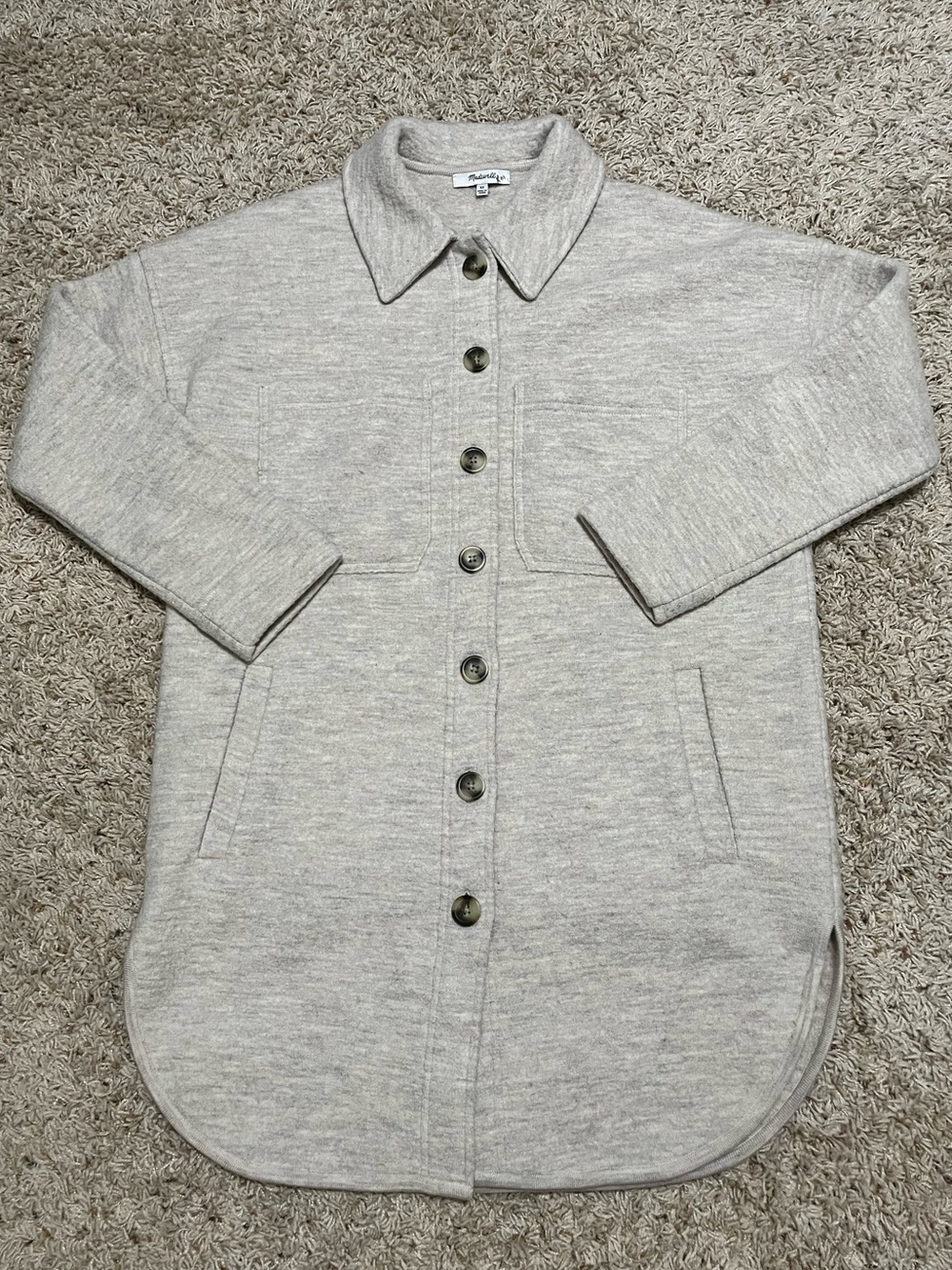 Madewell (Re)sponsible Boiled Wool Sweater Jacket in Heathered Stone XS - Picture 2 of 8